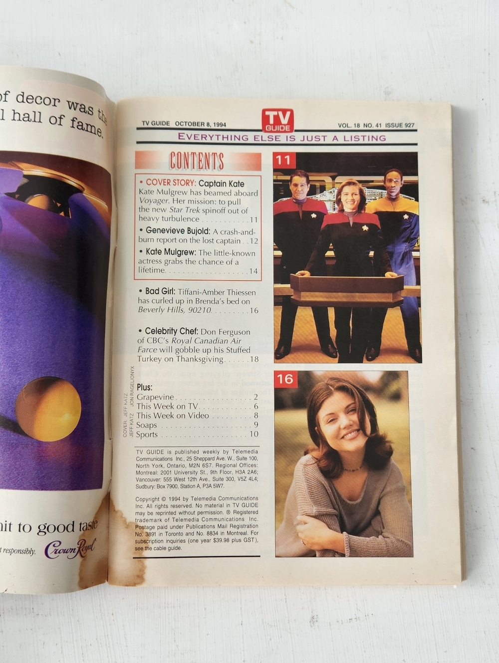 Vintage TV Guide 1994 October 8/14 Kate Mulgrew Star Trek Voyager - Picture 2 of 5